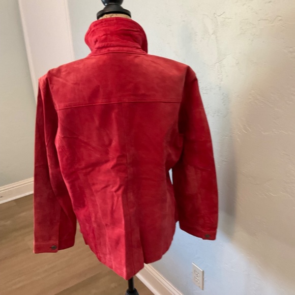 Chico's Red Suede Jacket coat zip bomber jacket plus size  XL/16 zip leather - Picture 8 of 15